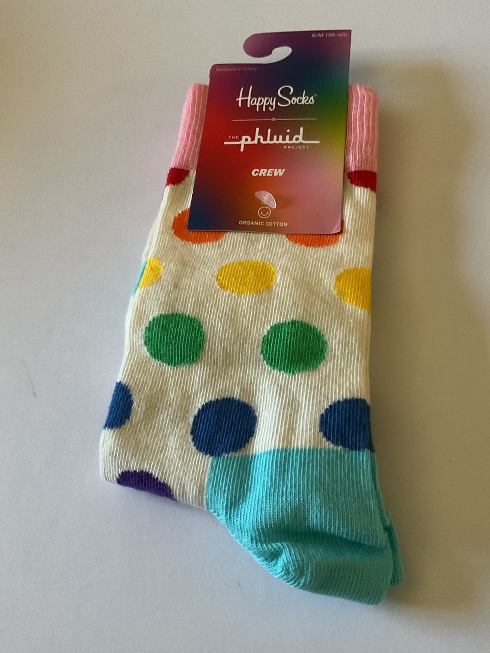HAPPY SOCKS X PHLUID WOMENS COTTON CREW SOCKS POLKA DOT MULTI SIZE S/M NWT